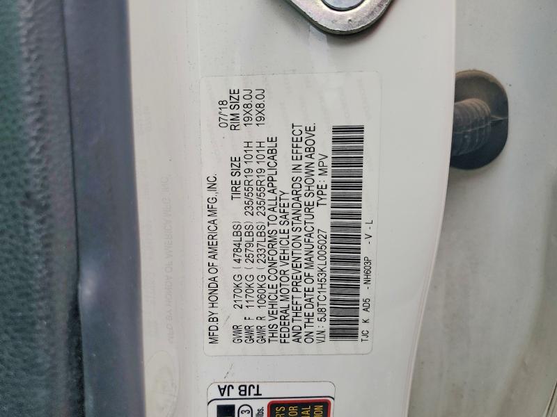 Auction sale of the 2019 Acura Rdx, vin: 5J8TC1H53KL005027, lot number: 59394056