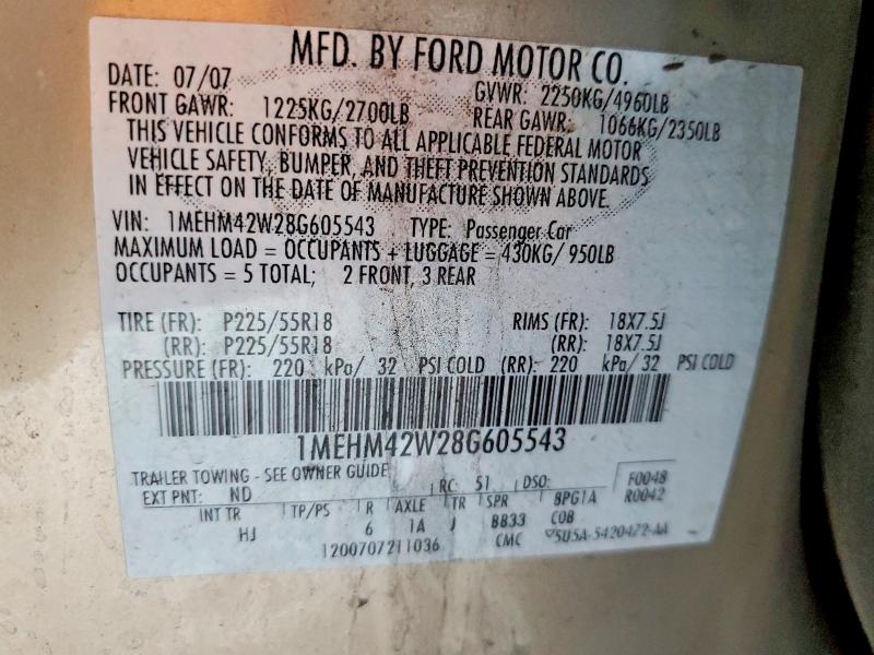 Продажа на аукционе авто 2008 Mercury Sable, vin: 1MEHM42W28G605543, номер лота: 56192266