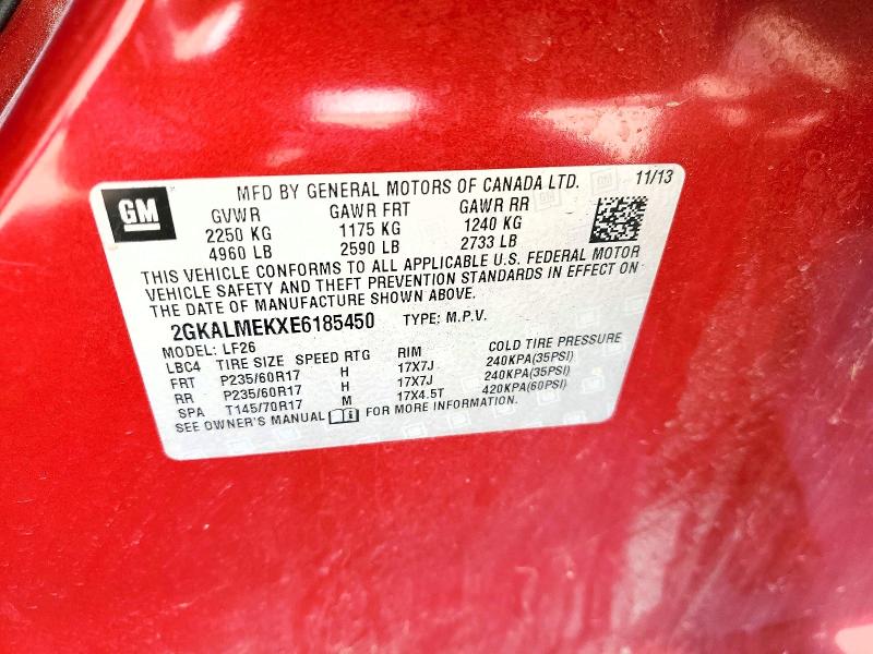 Aukcja sprzedaży 2014 Gmc Terrain, vin: 2GKALMEKXE6185450, numer aukcji: 57046306