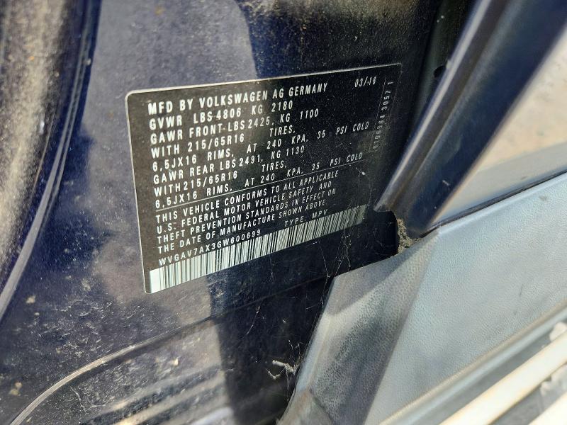Продажа на аукционе авто 2016 Volkswagen Tiguan, vin: WVGAV7AX3GW600699, номер лота: 56785786
