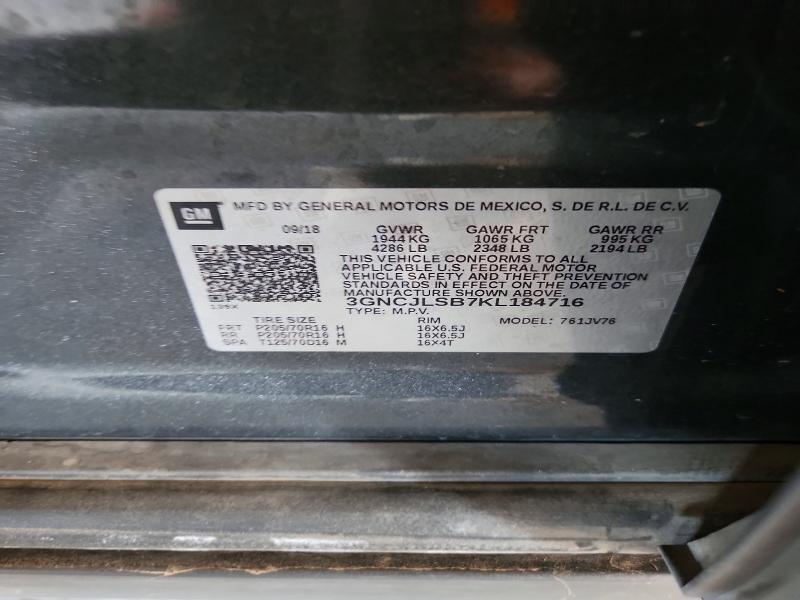 Aukcja sprzedaży 2019 Chevrolet Trax, vin: 3GNCJLSB7KL184716, numer aukcji: 57075486