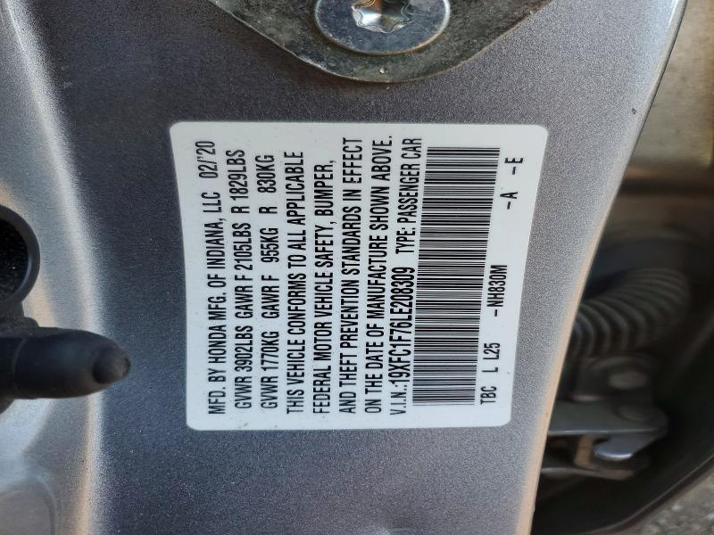 Aukcja sprzedaży 2020 Honda Civic, vin: 19XFC1F76LE208309, numer aukcji: 55475436