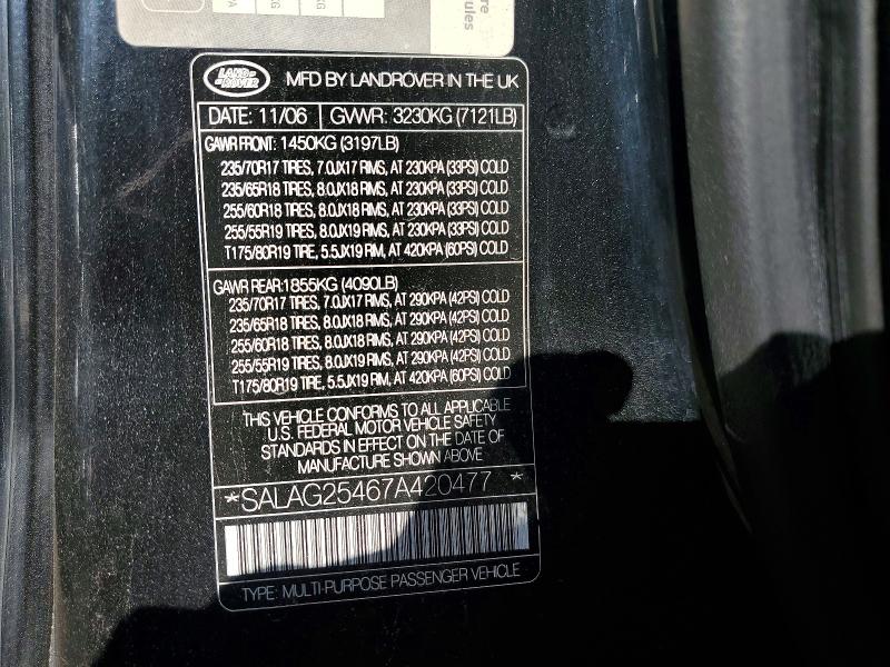 Продажа на аукционе авто 2007 Land Rover Lr3, vin: SALAG25467A420477, номер лота: 54992426