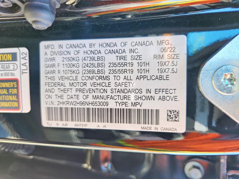Aukcja sprzedaży 2022 Honda Cr-v, vin: 2HKRW2H96NH653009, numer aukcji: 58447866