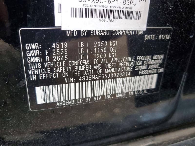 2018 Subaru Legacy მანქანა იყიდება აუქციონზე, vin: 4S3BNAF65J3029814, აუქციონის ნომერი: 58066626