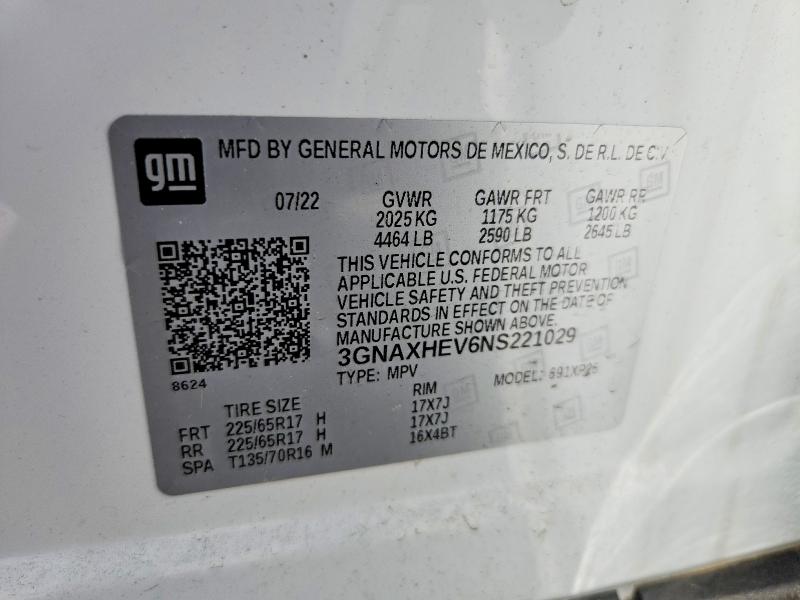 Продаж на аукціоні авто 2022 Chevrolet Equinox, vin: 3GNAXHEV6NS221029, номер лоту: 55561066
