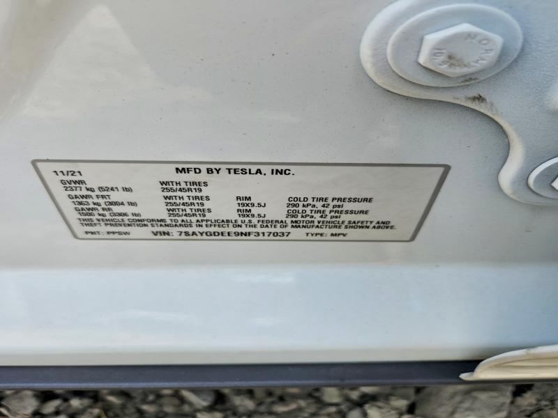 Aukcja sprzedaży 2022 Tesla Model Y, vin: 7SAYGDEE9NF317037, numer aukcji: 95585125