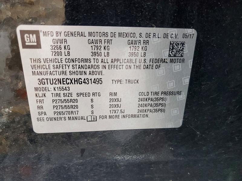 Aukcja sprzedaży 2017 Gmc Sierra, vin: 3GTU2NECXHG431495, numer aukcji: 56543186