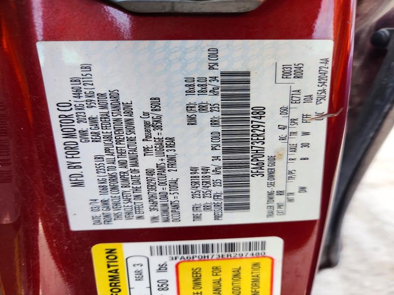 58899616 :رقم المزاد ، 3FA6P0H73ER297480 vin ، 2014 Ford Fusion مزاد بيع