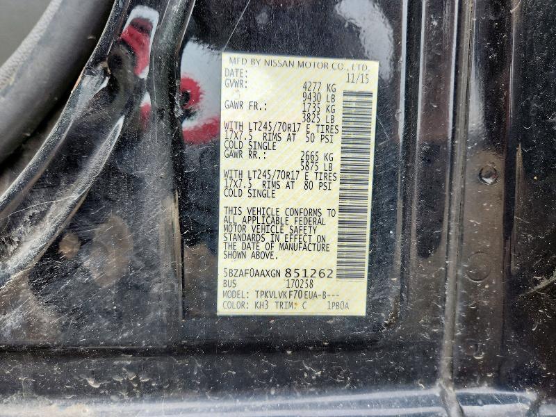 53840406 :رقم المزاد ، 5BZAF0AAXGN851262 vin ، 2016 Nissan Nv مزاد بيع