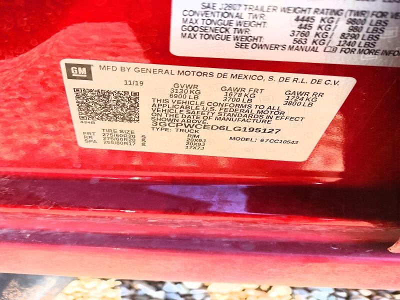 2020 Chevrolet Silverado მანქანა იყიდება აუქციონზე, vin: 3GCPWCED6LG195127, აუქციონის ნომერი: 57872816