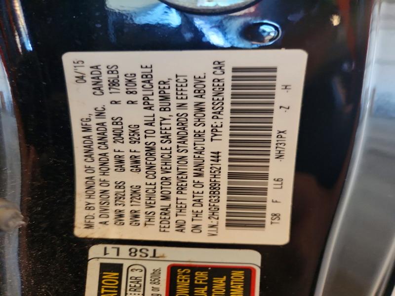 58326506 :رقم المزاد ، 2HGFG3B89FH521444 vin ، 2015 Honda Civic مزاد بيع