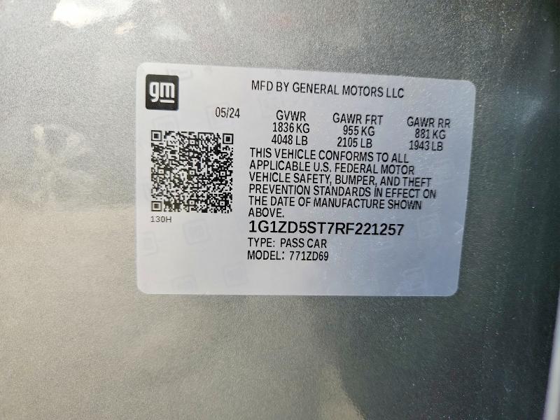 2024 Chevrolet Malibu მანქანა იყიდება აუქციონზე, vin: 1G1ZD5ST7RF221257, აუქციონის ნომერი: 55689706