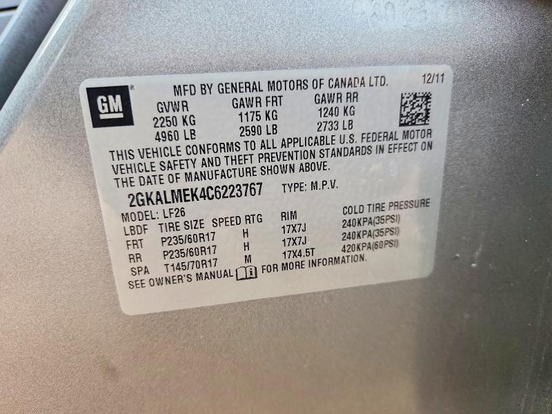 56320876 :رقم المزاد ، 2GKALMEK4C6223767 vin ، 2012 Gmc Terrain مزاد بيع