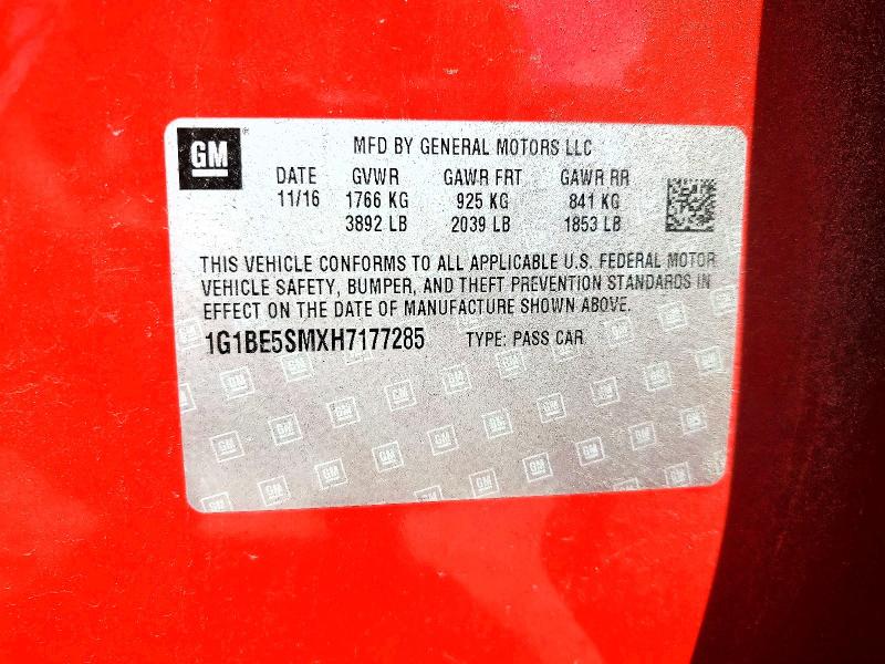 Aukcja sprzedaży 2017 Chevrolet Cruze, vin: 1G1BE5SMXH7177285, numer aukcji: 56720226