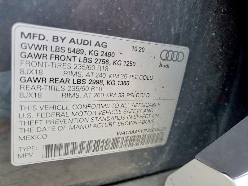2021 Audi Q5 მანქანა იყიდება აუქციონზე, vin: WA1AAAFY7M2019220, აუქციონის ნომერი: 58352636