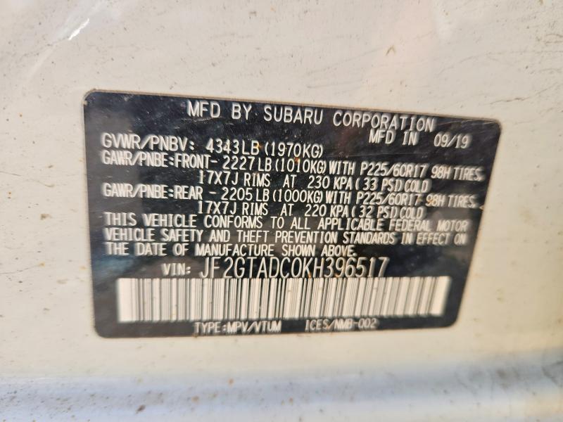Aukcja sprzedaży 2019 Subaru Crosstrek, vin: JF2GTADC0KH396517, numer aukcji: 56817006