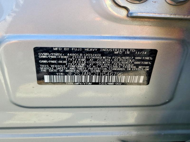 2015 Subaru Forester მანქანა იყიდება აუქციონზე, vin: JF2SJABC2FH546796, აუქციონის ნომერი: 56189556