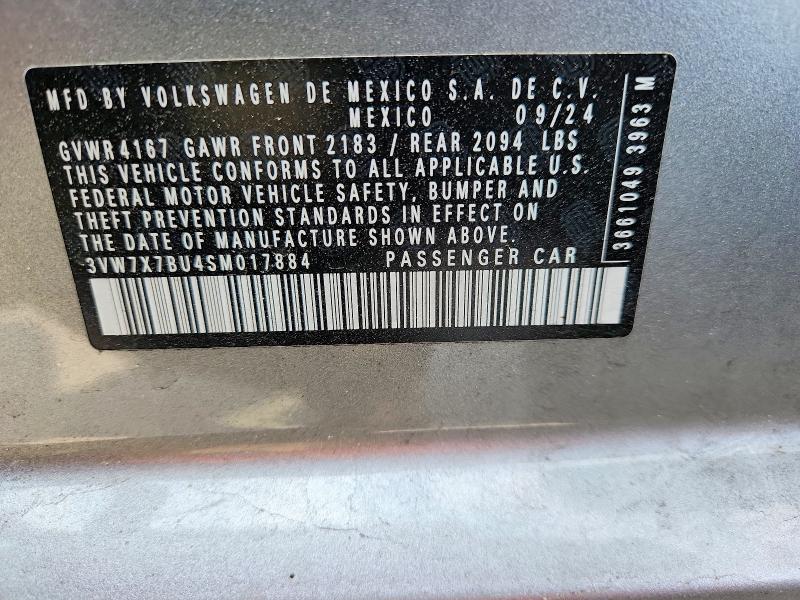 2025 Volkswagen Jetta მანქანა იყიდება აუქციონზე, vin: 3VW7X7BU4SM017884, აუქციონის ნომერი: 58932566