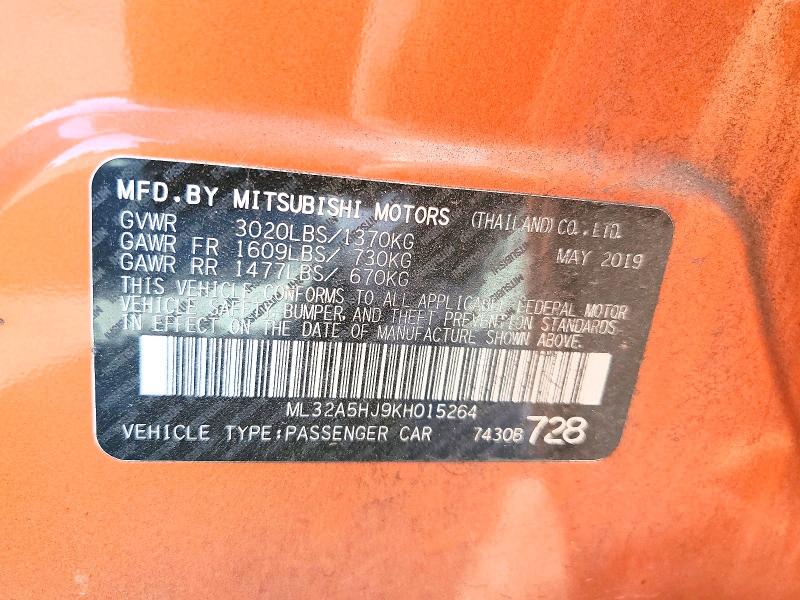 Auction sale of the 2019 Mitsubishi Mirage, vin: ML32A5HJ9KH015264, lot number: 57447956