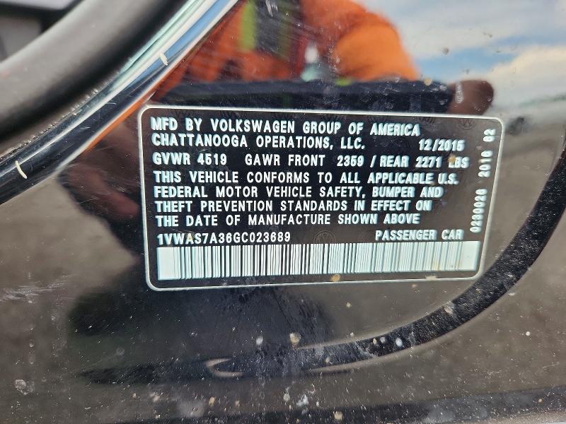 2016 Volkswagen Passat მანქანა იყიდება აუქციონზე, vin: 1VWAS7A36GC023689, აუქციონის ნომერი: 55870626