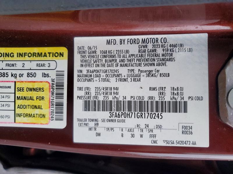 Aukcja sprzedaży 2016 Ford Fusion, vin: 3FA6P0H71GR170245, numer aukcji: 55081056