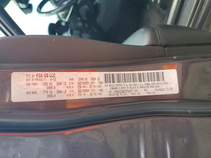 Продаж на аукціоні авто 2016 Dodge Durango, vin: 1C4RDHDG6GC374073, номер лоту: 58543196