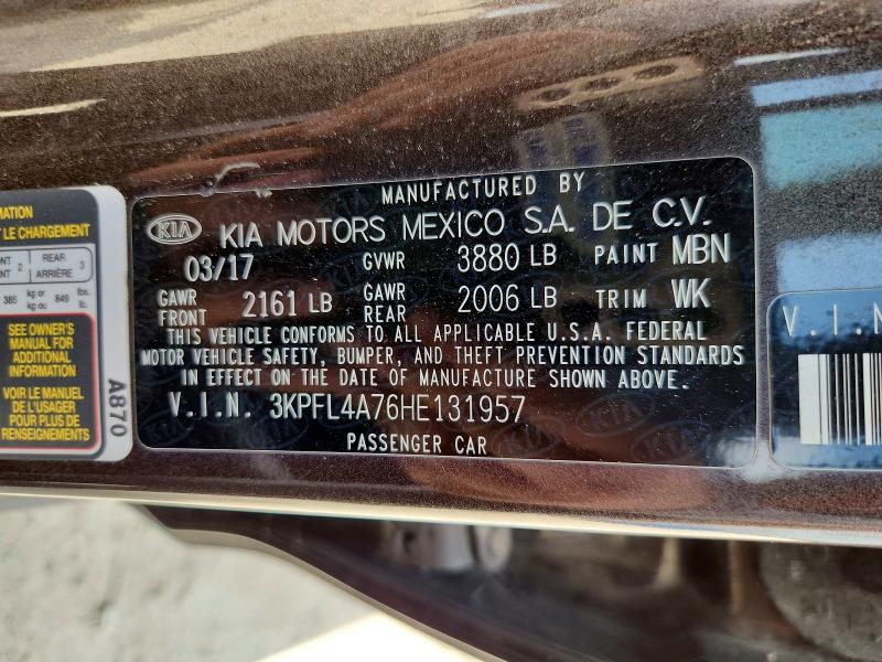 57422826 :رقم المزاد ، 3KPFL4A76HE131957 vin ، 2017 Kia Forte مزاد بيع