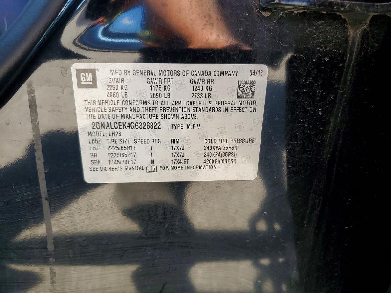 Aukcja sprzedaży 2016 Chevrolet Equinox, vin: 2GNALCEK4G6326822, numer aukcji: 57134026