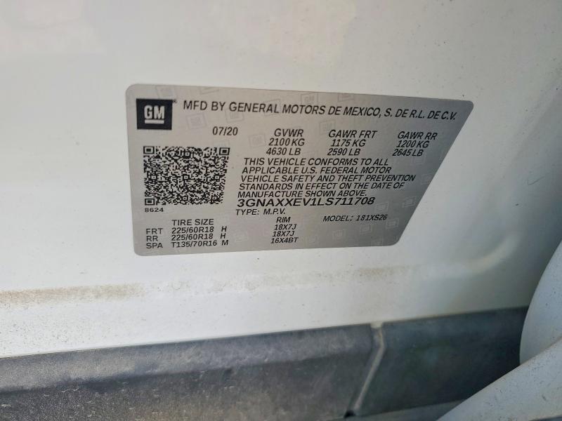 Продаж на аукціоні авто 2020 Chevrolet Equinox, vin: 3GNAXXEV1LS711708, номер лоту: 58202166