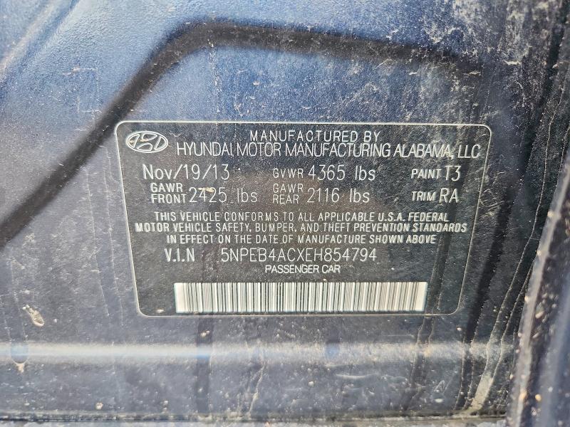 2014 Hyundai Sonata მანქანა იყიდება აუქციონზე, vin: 5NPEB4ACXEH854794, აუქციონის ნომერი: 56414276