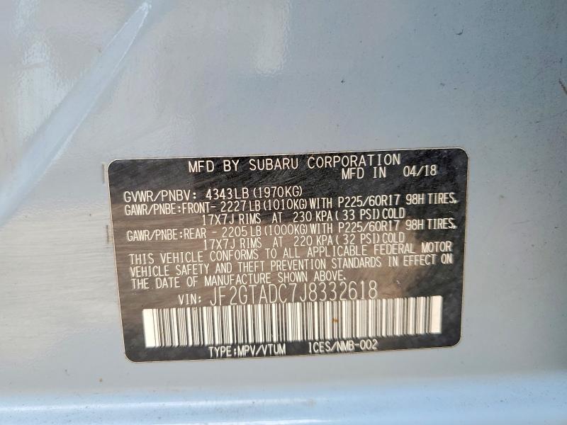 Продаж на аукціоні авто 2018 Subaru Crosstrek, vin: JF2GTADC7J8332618, номер лоту: 58021816
