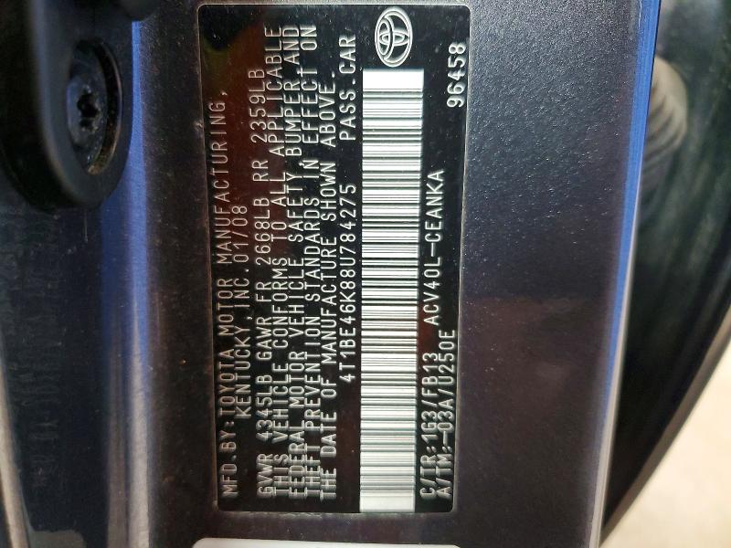 58839286 :رقم المزاد ، 4T1BE46K88U784275 vin ، 2008 Toyota Camry مزاد بيع