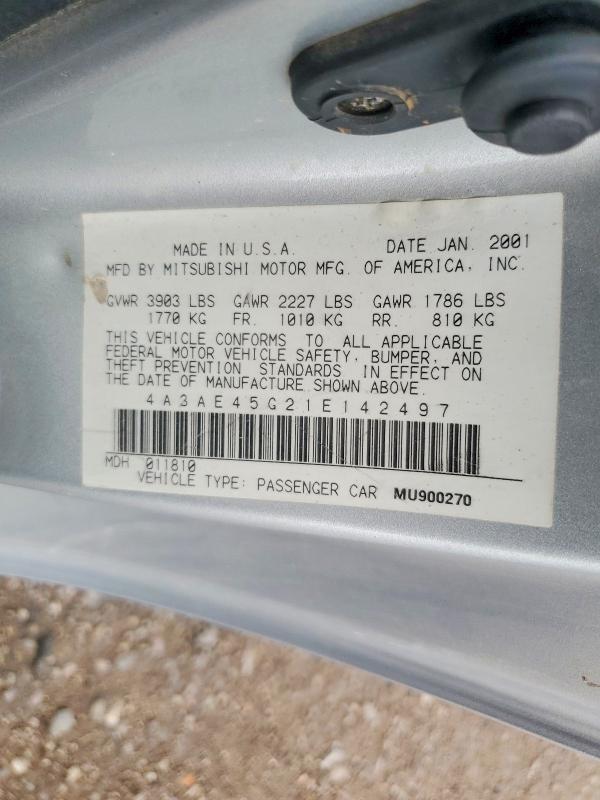 2001 Mitsubishi Eclipse მანქანა იყიდება აუქციონზე, vin: 4A3AE45G21E142497, აუქციონის ნომერი: 57437736