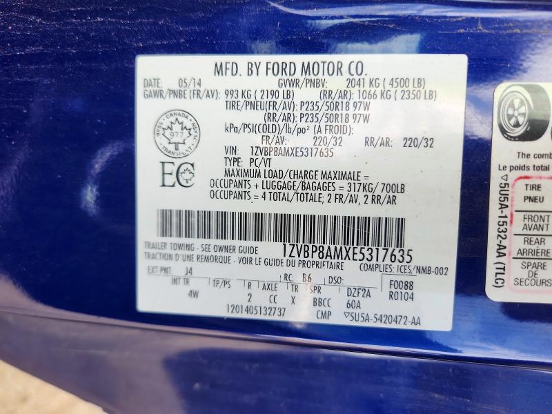 58387236 :رقم المزاد ، 1ZVBP8AMXE5317635 vin ، 2014 Ford Mustang مزاد بيع