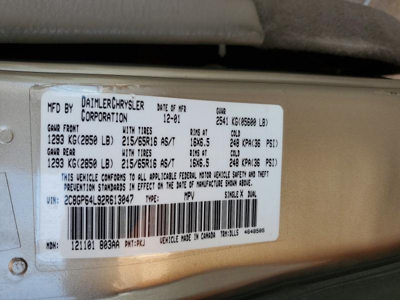 56325846 :رقم المزاد ، 2C8GP64L92R613047 vin ، 2002 Chrysler Town & Country مزاد بيع