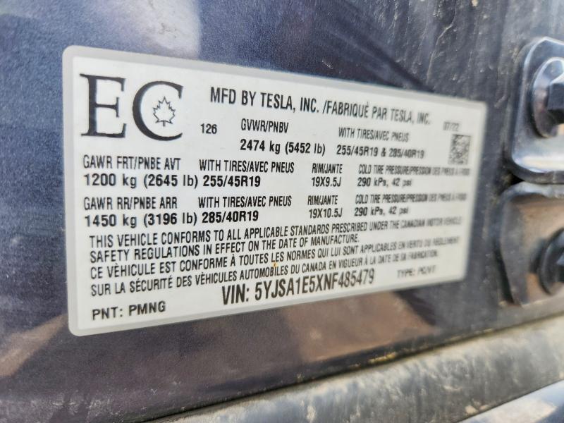 Продажа на аукционе авто 2022 Tesla Model S, vin: 5YJSA1E5XNF485479, номер лота: 56254866