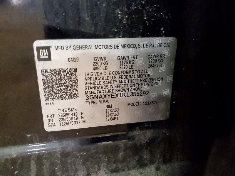 Aukcja sprzedaży 2019 Chevrolet Equinox, vin: 3GNAXYEX1KL355292, numer aukcji: 56315056
