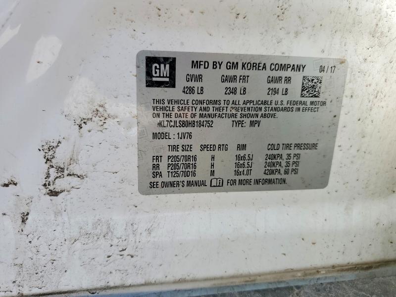 56675586 :رقم المزاد ، KL7CJLSB0HB184752 vin ، 2017 Chevrolet Trax مزاد بيع