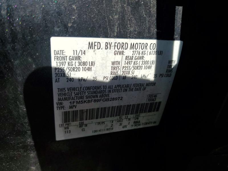 58052746 :رقم المزاد ، 1FM5K8F89FGB28972 vin ، 2015 Ford Explorer مزاد بيع