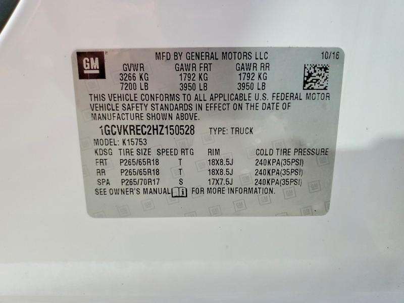 2017 Chevrolet Silverado მანქანა იყიდება აუქციონზე, vin: 1GCVKREC2HZ150528, აუქციონის ნომერი: 56292156