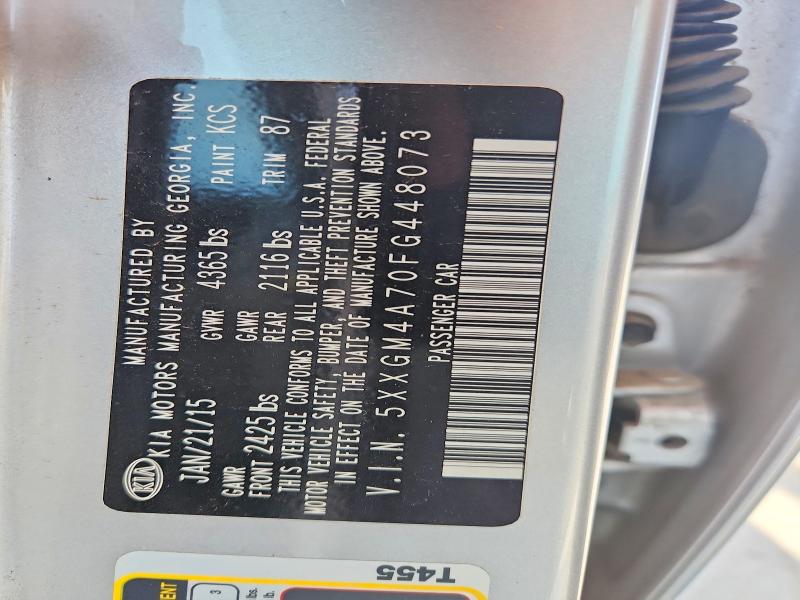 56972436 :رقم المزاد ، 5XXGM4A70FG448073 vin ، 2015 Kia Optima مزاد بيع