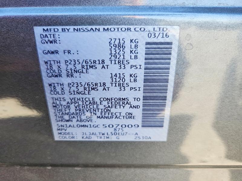 2016 Infiniti Qx60 მანქანა იყიდება აუქციონზე, vin: 5N1AL0MN1GC507009, აუქციონის ნომერი: 59019086