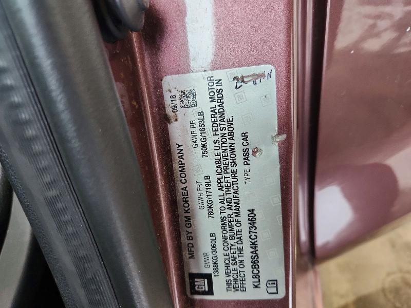 Aukcja sprzedaży 2019 Chevrolet Spark, vin: KL8CB6SA4KC734604, numer aukcji: 58494796