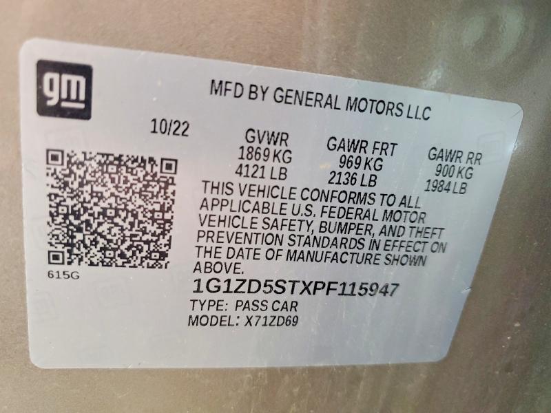 Продажа на аукционе авто 2023 Chevrolet Malibu, vin: 1G1ZD5STXPF115947, номер лота: 58242106
