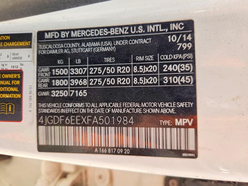 Продаж на аукціоні авто 2015 Mercedes-benz Gl, vin: 4JGDF6EEXFA501984, номер лоту: 58429216