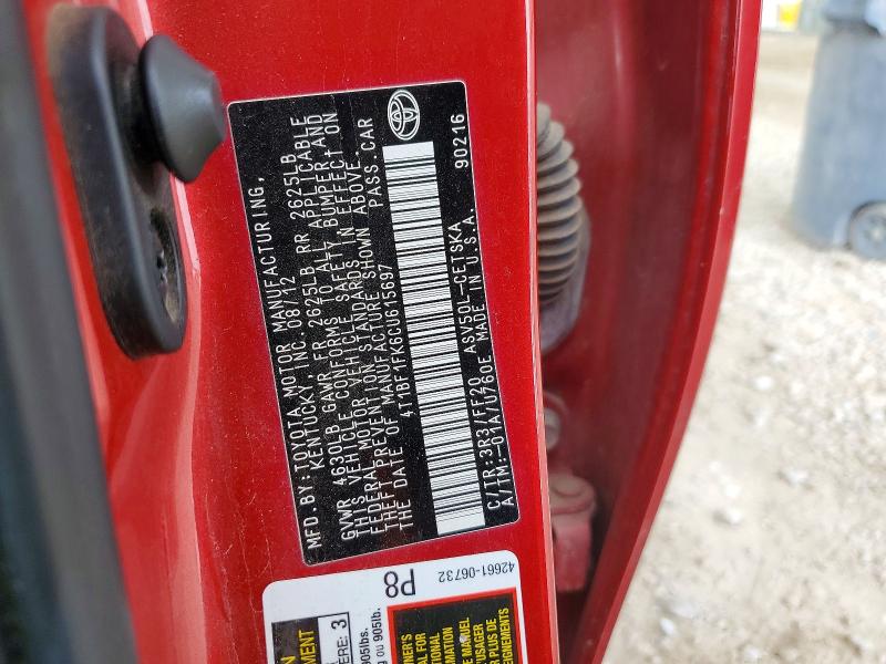 Aukcja sprzedaży 2012 Toyota Camry, vin: 4T1BF1FK6CU615697, numer aukcji: 57004986