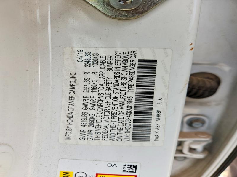 Aukcja sprzedaży 2019 Honda Accord, vin: 1HGCV3F4XKA013945, numer aukcji: 58936336