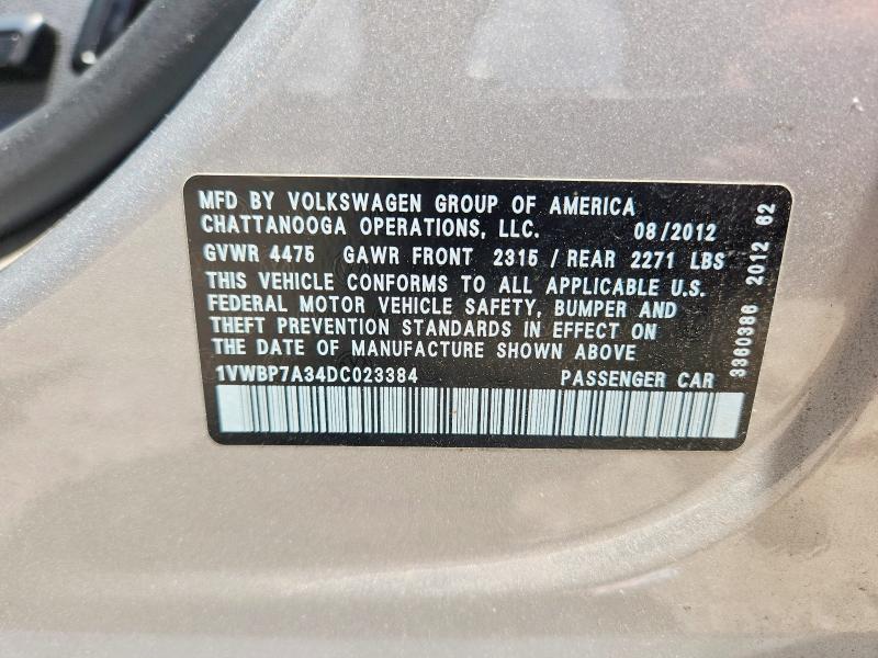 55043106 :رقم المزاد ، 1VWBP7A34DC023384 vin ، 2013 Volkswagen Passat مزاد بيع