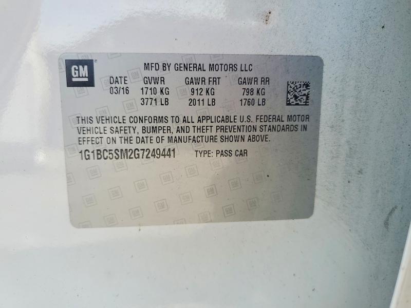 Продаж на аукціоні авто 2016 Chevrolet Cruze, vin: 1G1BC5SM2G7249441, номер лоту: 58927376